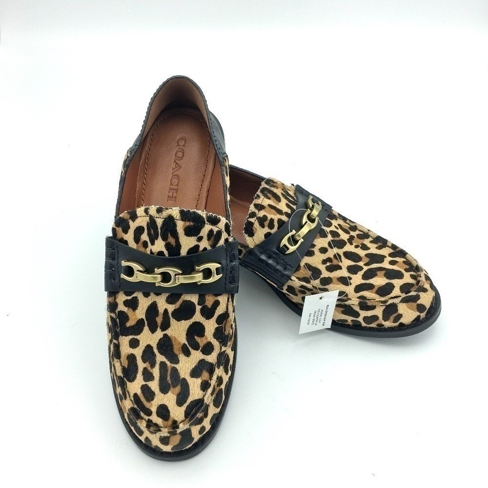 Coach Leopard Print Calf Hair Loafers Horsebit Gold Hardware 5.5B MSRP $275